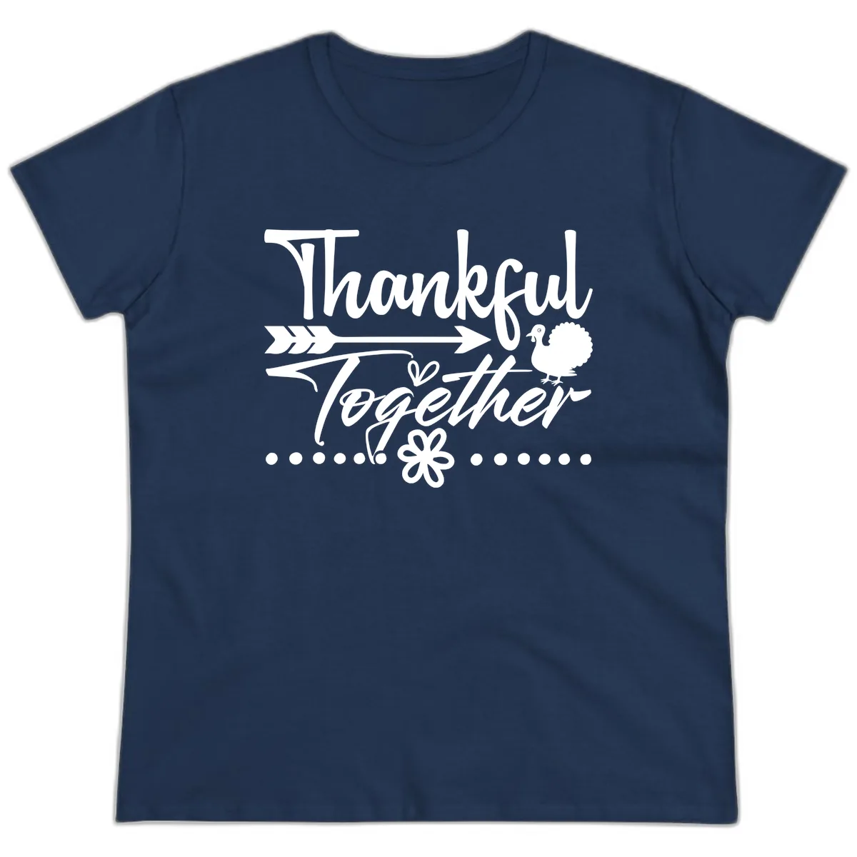 Thankful Together Typography Design Ladies Tee in Navy