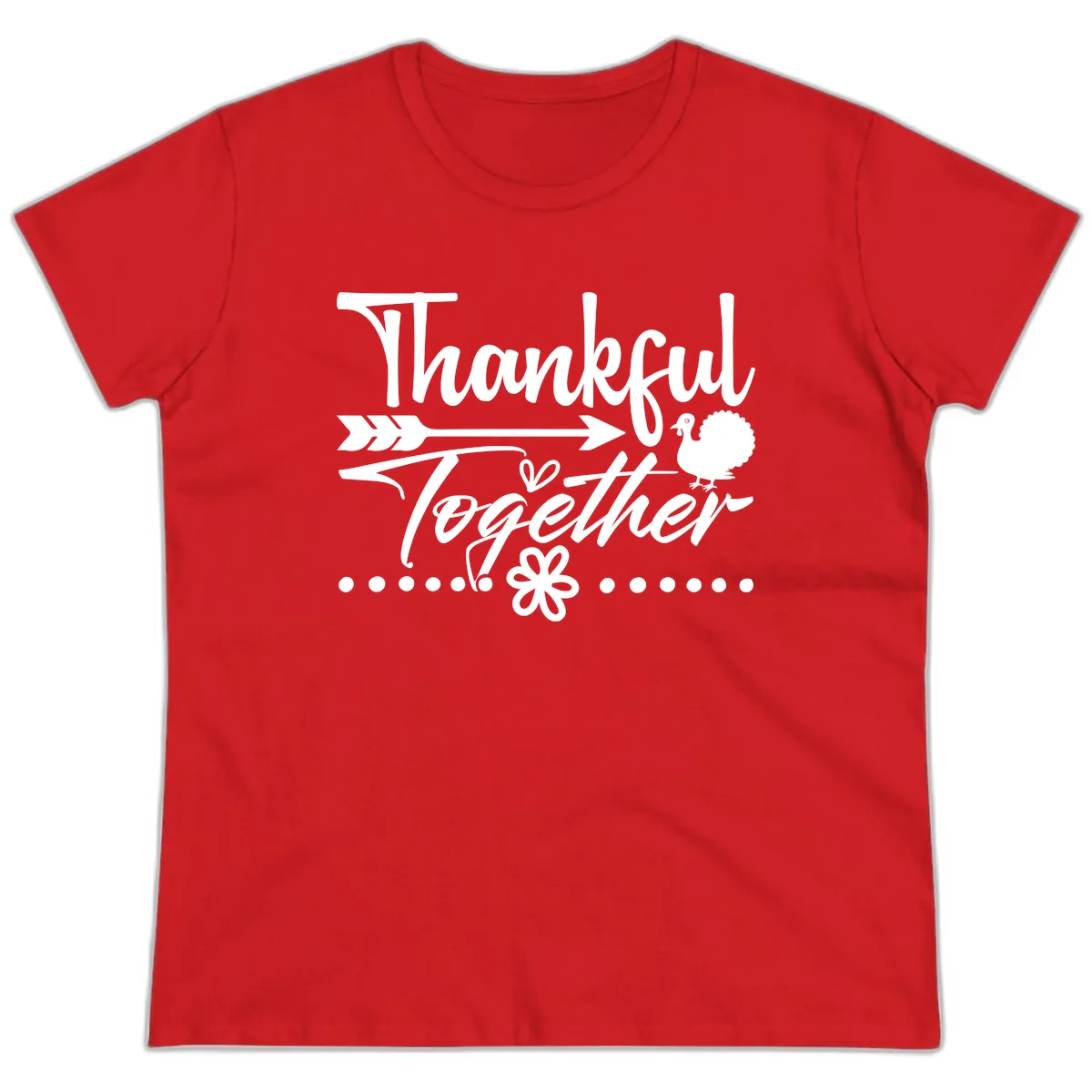 Thankful Together Typography Design Ladies Tee in Red