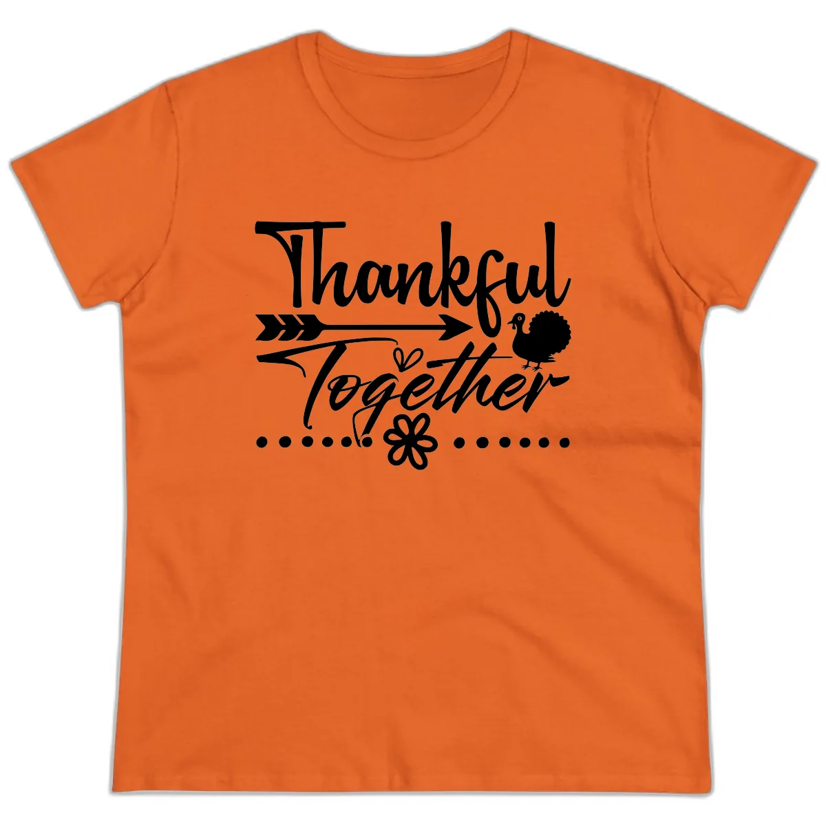 Thankful Together Typography Design Ladies Tee in Orange