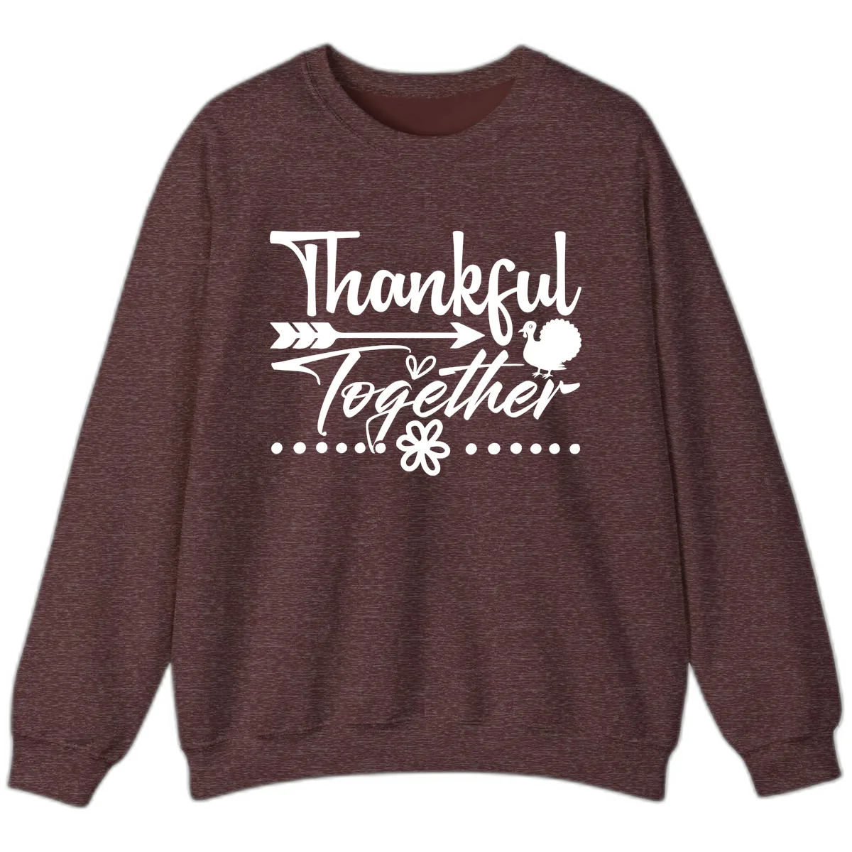 Thankful Together Typography Design Sweatshirt in Heather Sport Dark Maroon