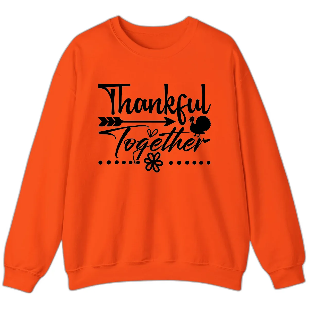 Thankful Together Typography Design Sweatshirt in Orange