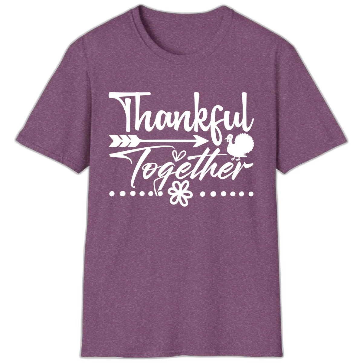 Thankful Together Typography Design T-Shirt in Heather Maroon