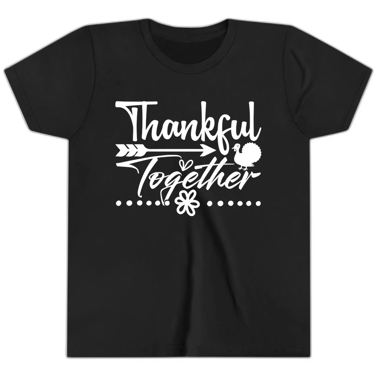 Thankful Together Typography Design Youth T-Shirt in Black