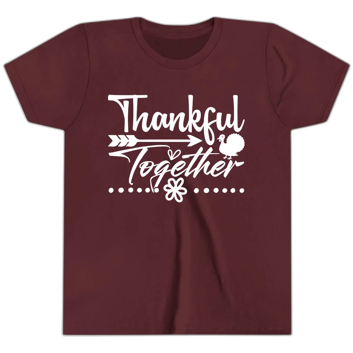 Thankful Together Typography Design Youth T-Shirt in Maroon