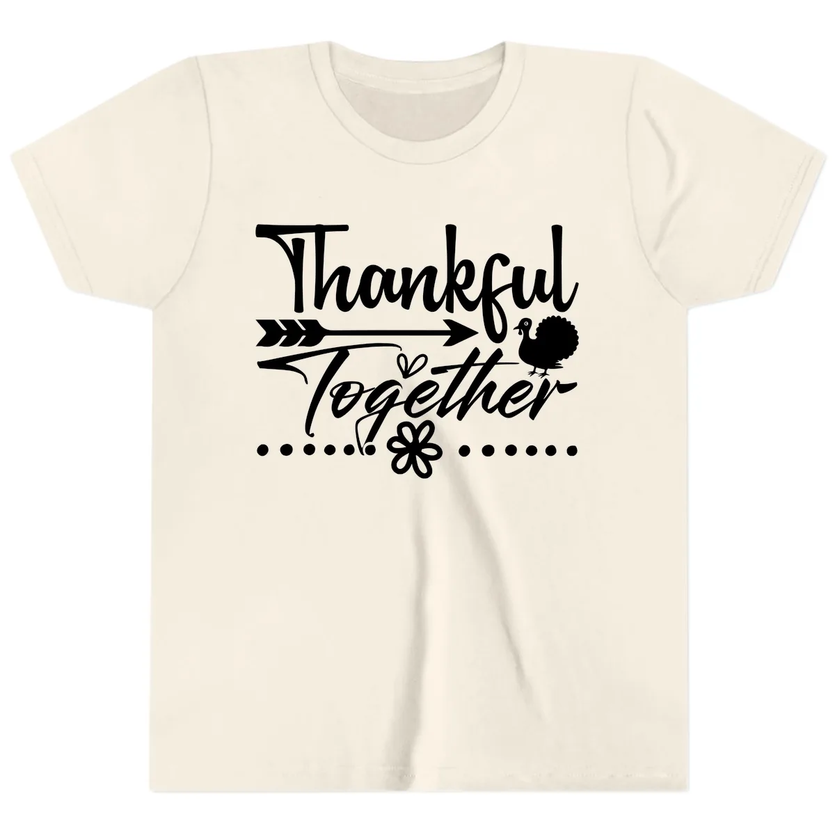 Thankful Together Typography Design Youth T-Shirt in Natural