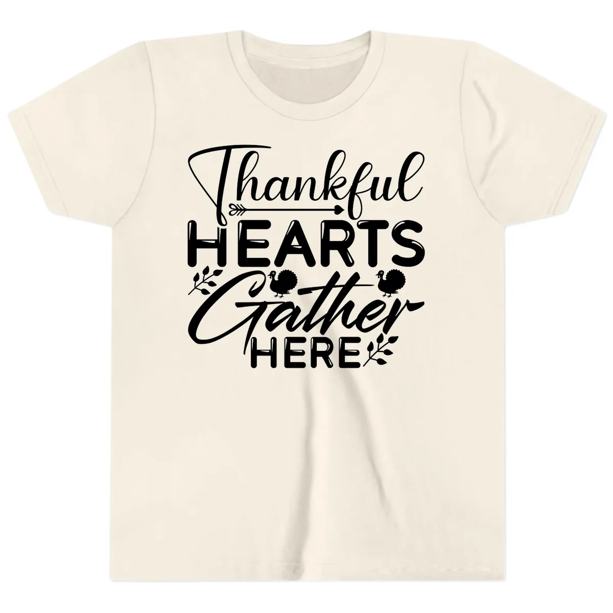 Thankful Hearts Gather Here Youth T-Shirt in Natural