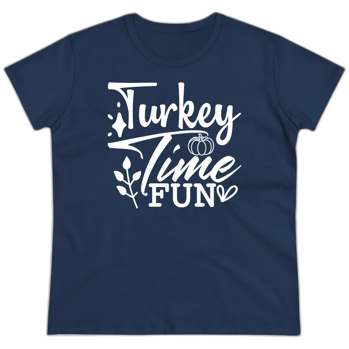 Thanksgiving Turkey Time Fun Ladies Tee in Navy