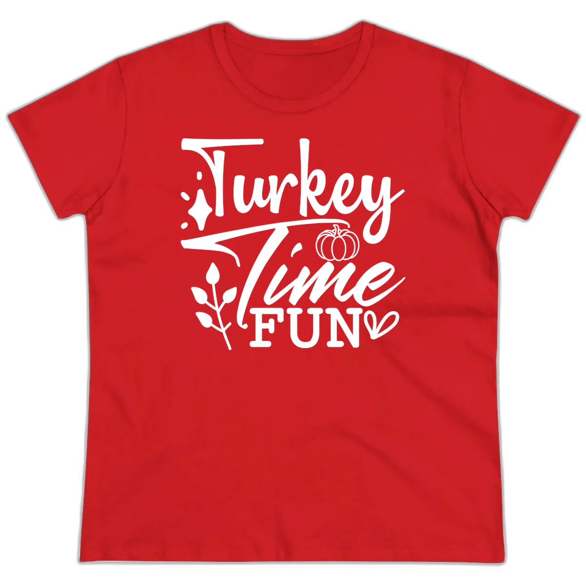 Thanksgiving Turkey Time Fun Ladies Tee in Red