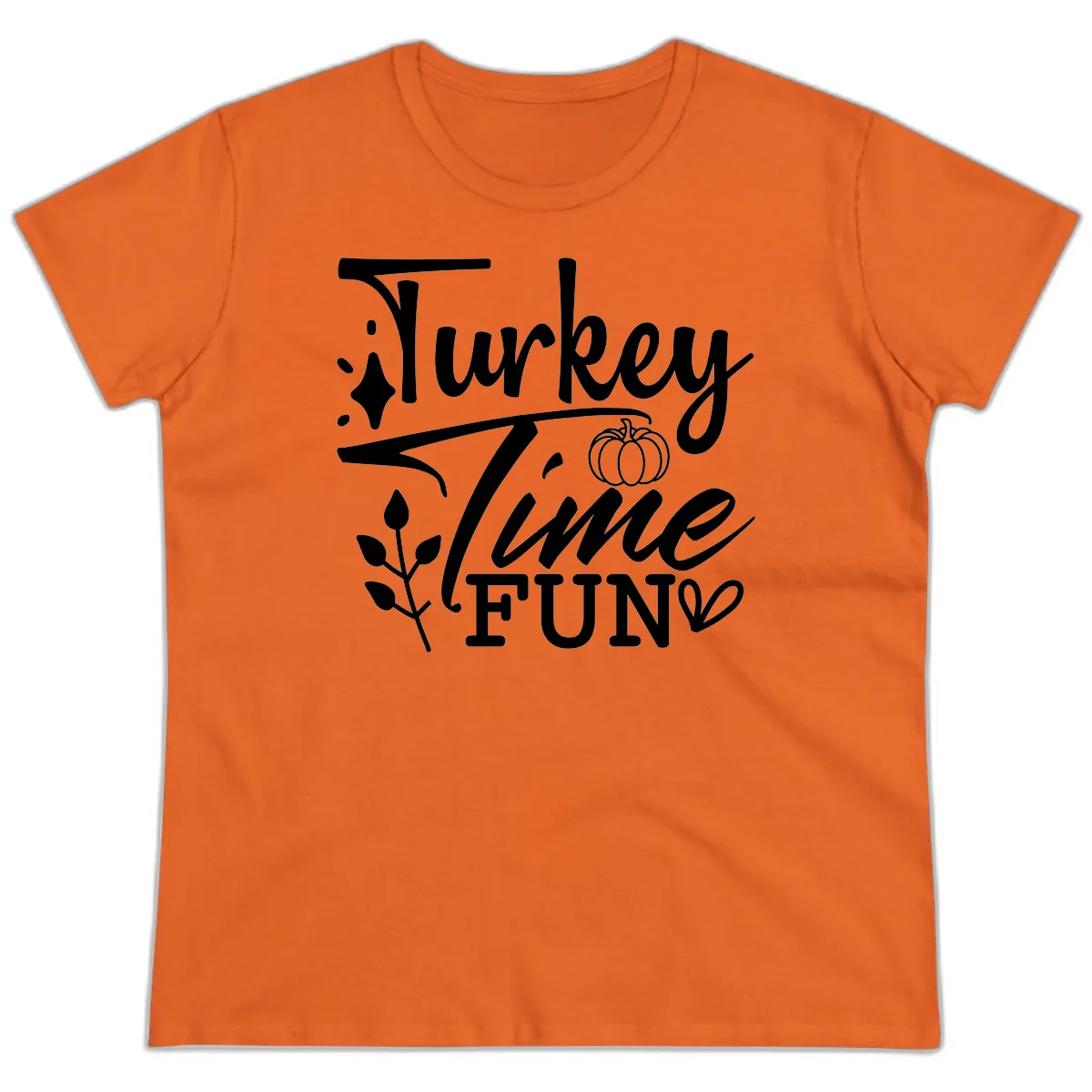 Thanksgiving Turkey Time Fun Ladies Tee in Orange
