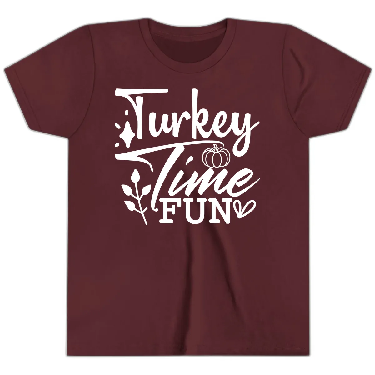 Thanksgiving Turkey Time Fun Youth T-Shirt in Maroon