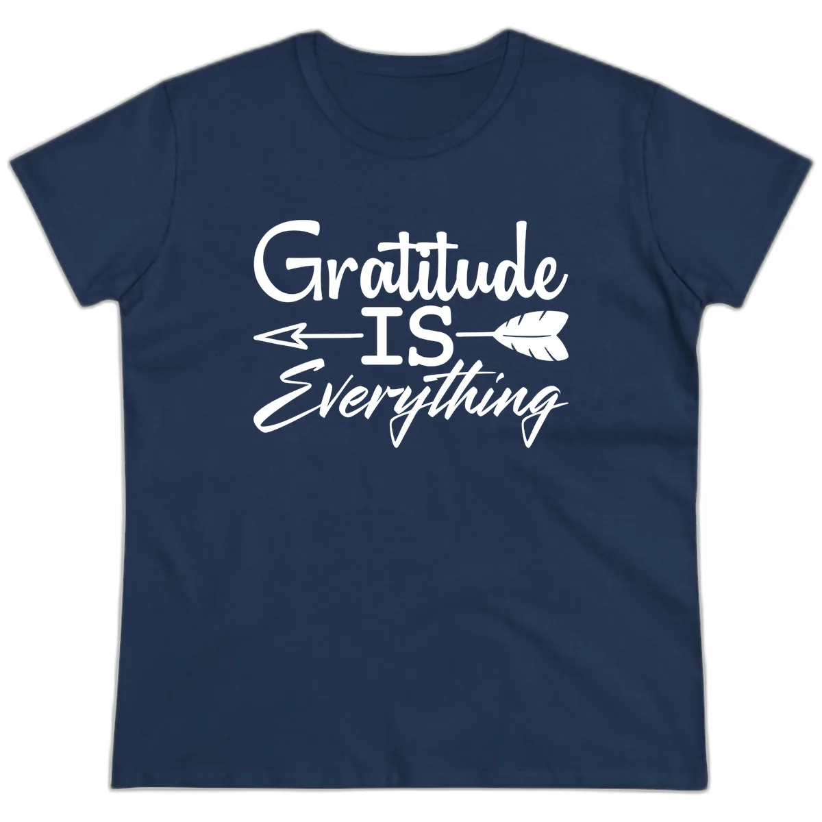 Gratitude Is Everything Typography Design Ladies Tee in Navy