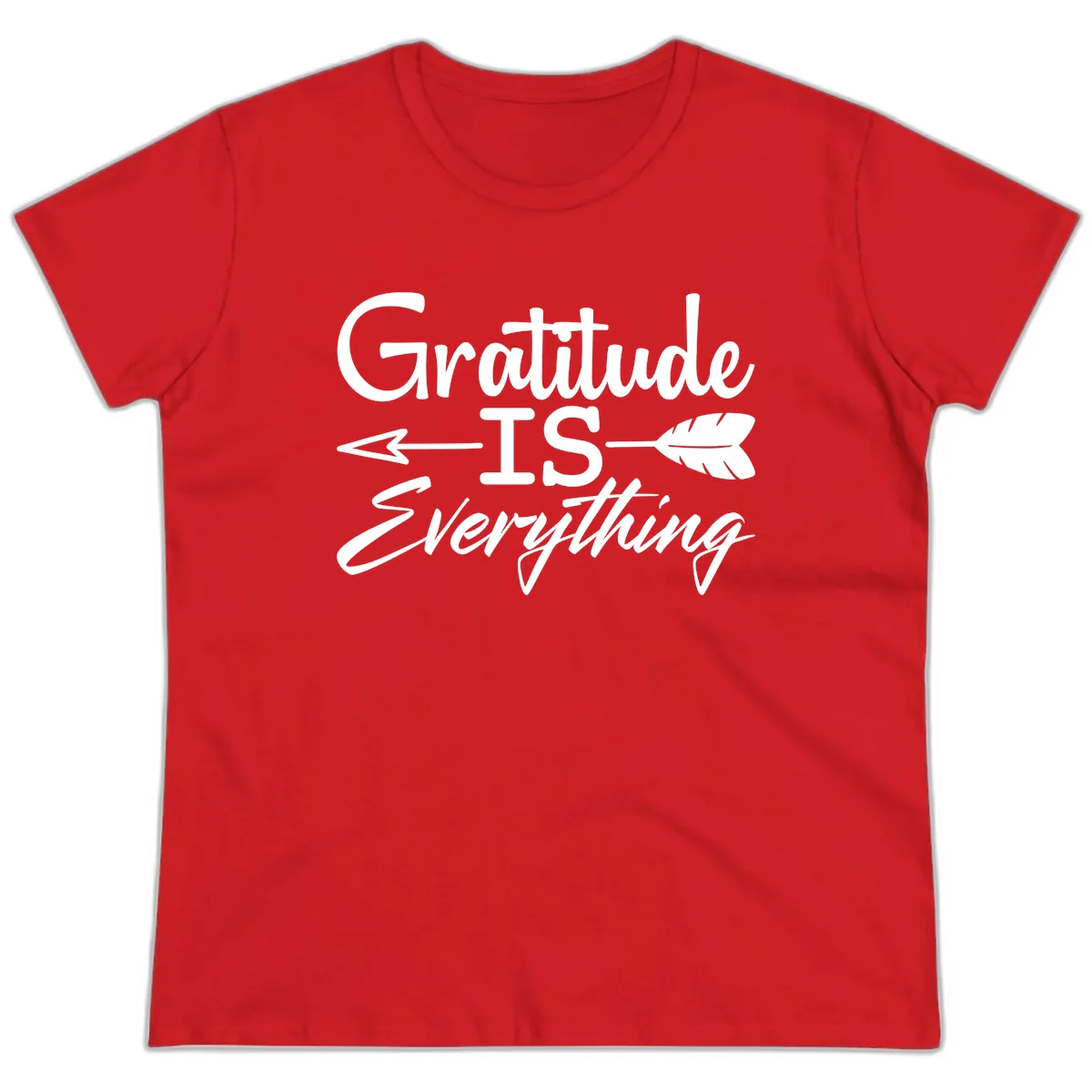 Gratitude Is Everything Typography Design Ladies Tee in Red