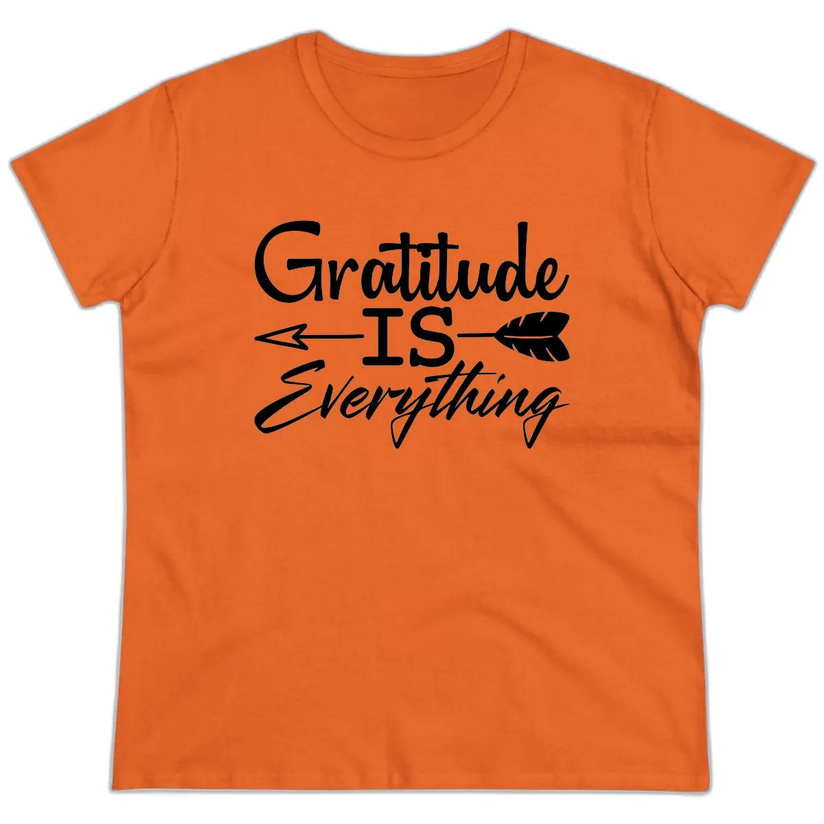 Gratitude Is Everything Typography Design Ladies Tee in Orange