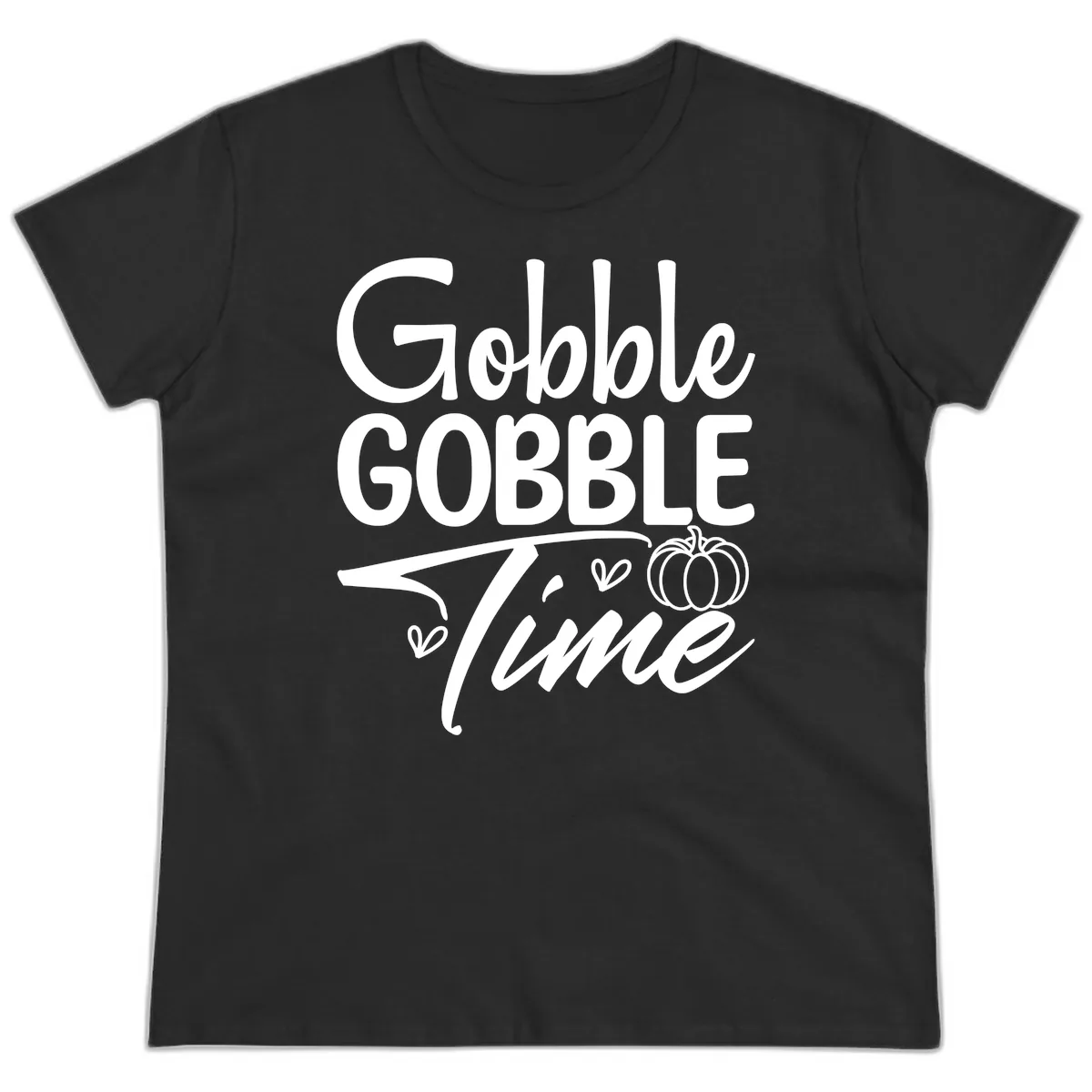 Gobble Gobble Time Typography Ladies Tee in Black