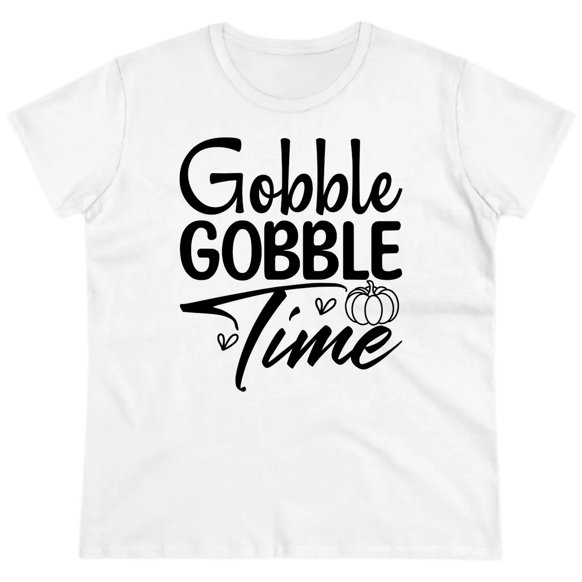 Gobble Gobble Time Typography Ladies Tee in White