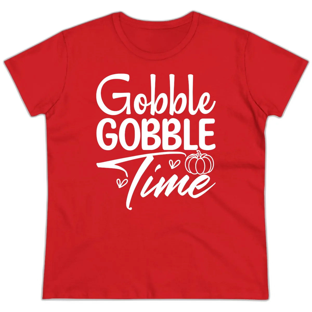 Gobble Gobble Time Typography Ladies Tee in Red