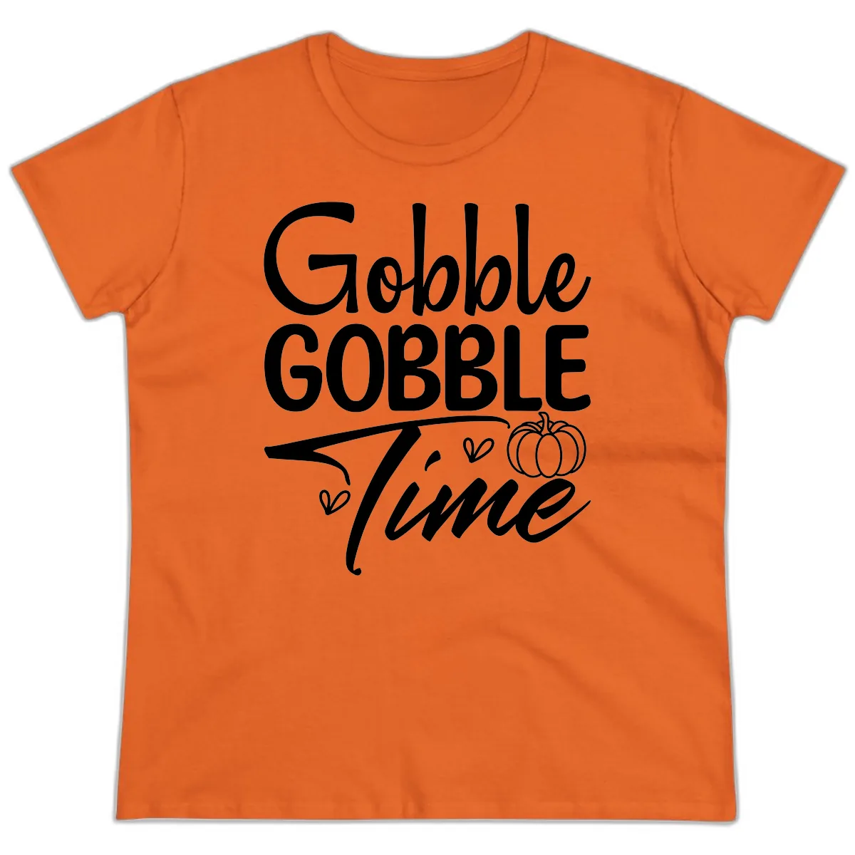 Gobble Gobble Time Typography Ladies Tee in Orange