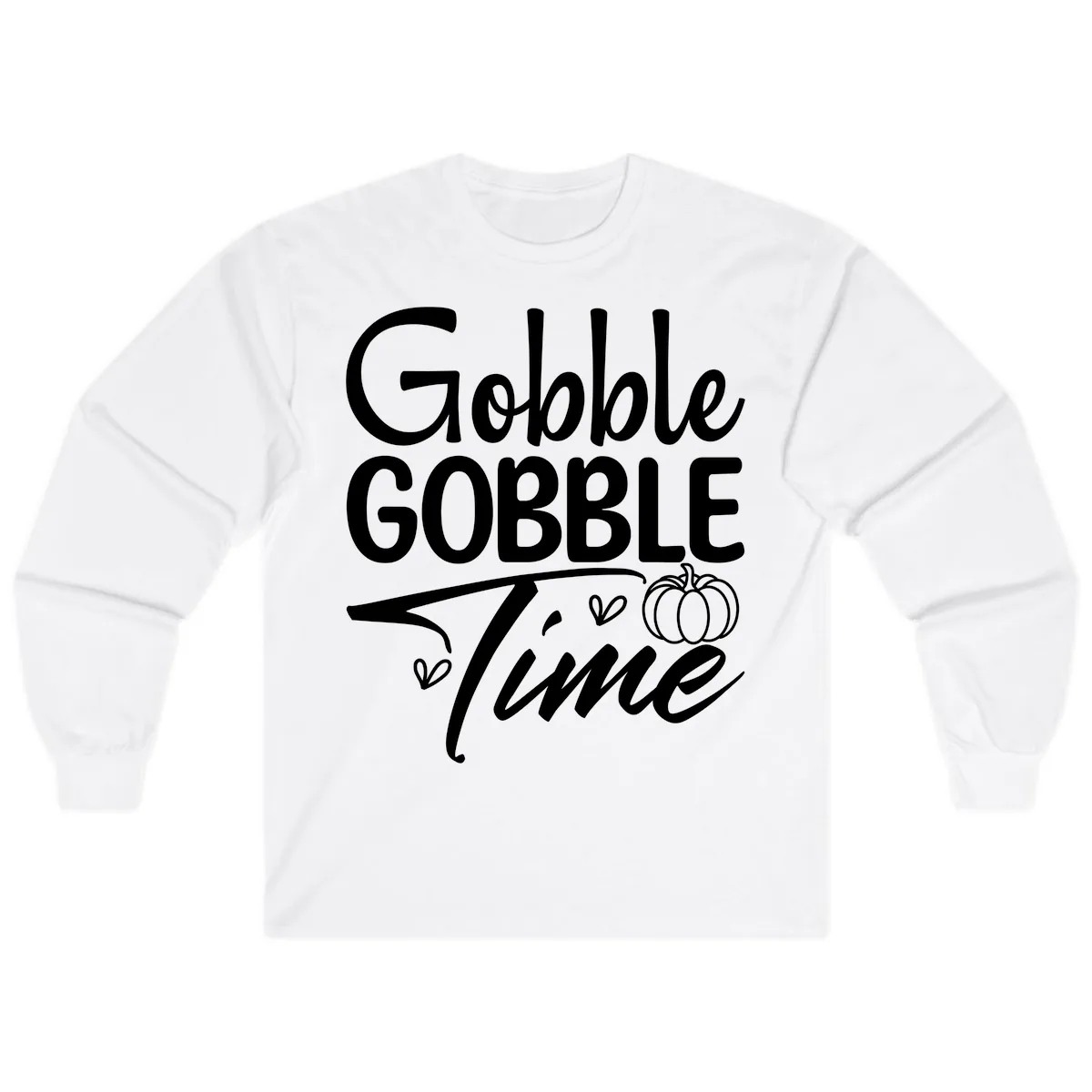 Gobble Gobble Time Typography Long Sleeve in White