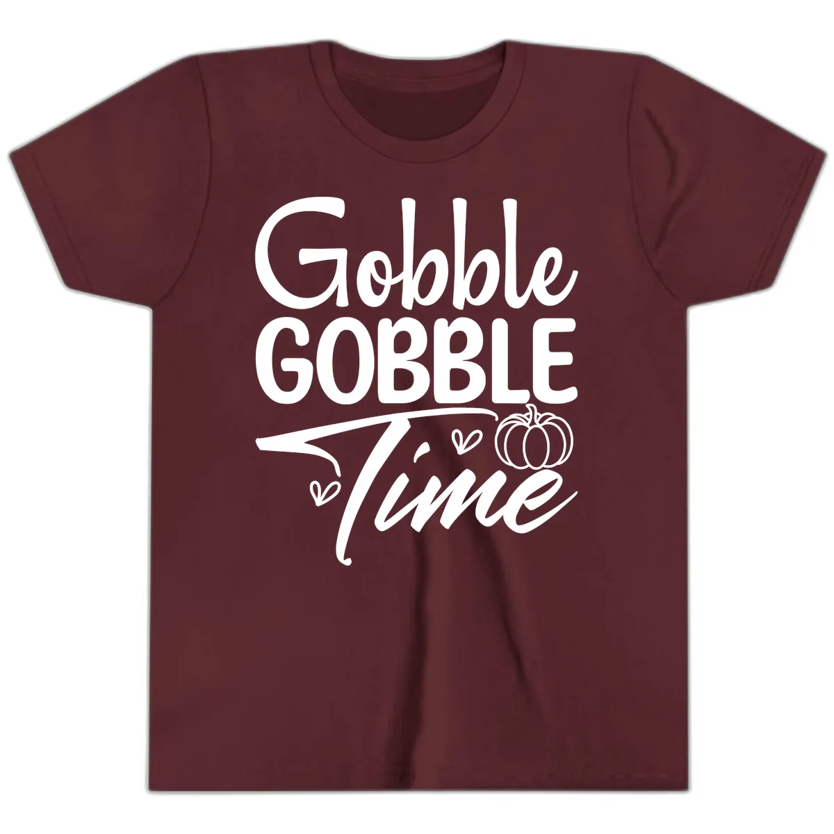 Gobble Gobble Time Typography Youth T-Shirt in Maroon
