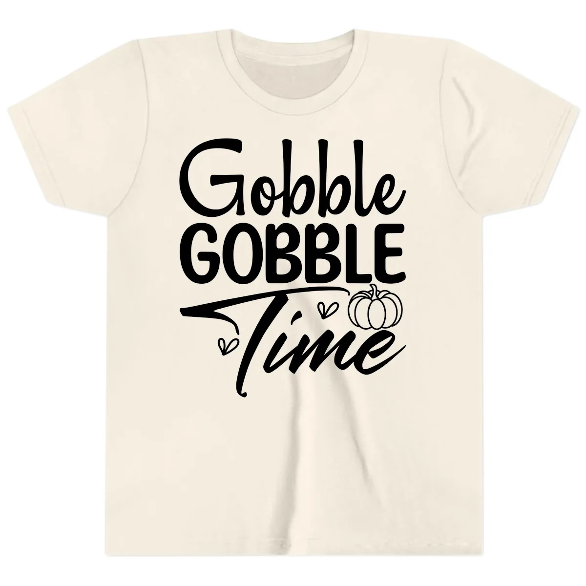 Gobble Gobble Time Typography Youth T-Shirt in Natural