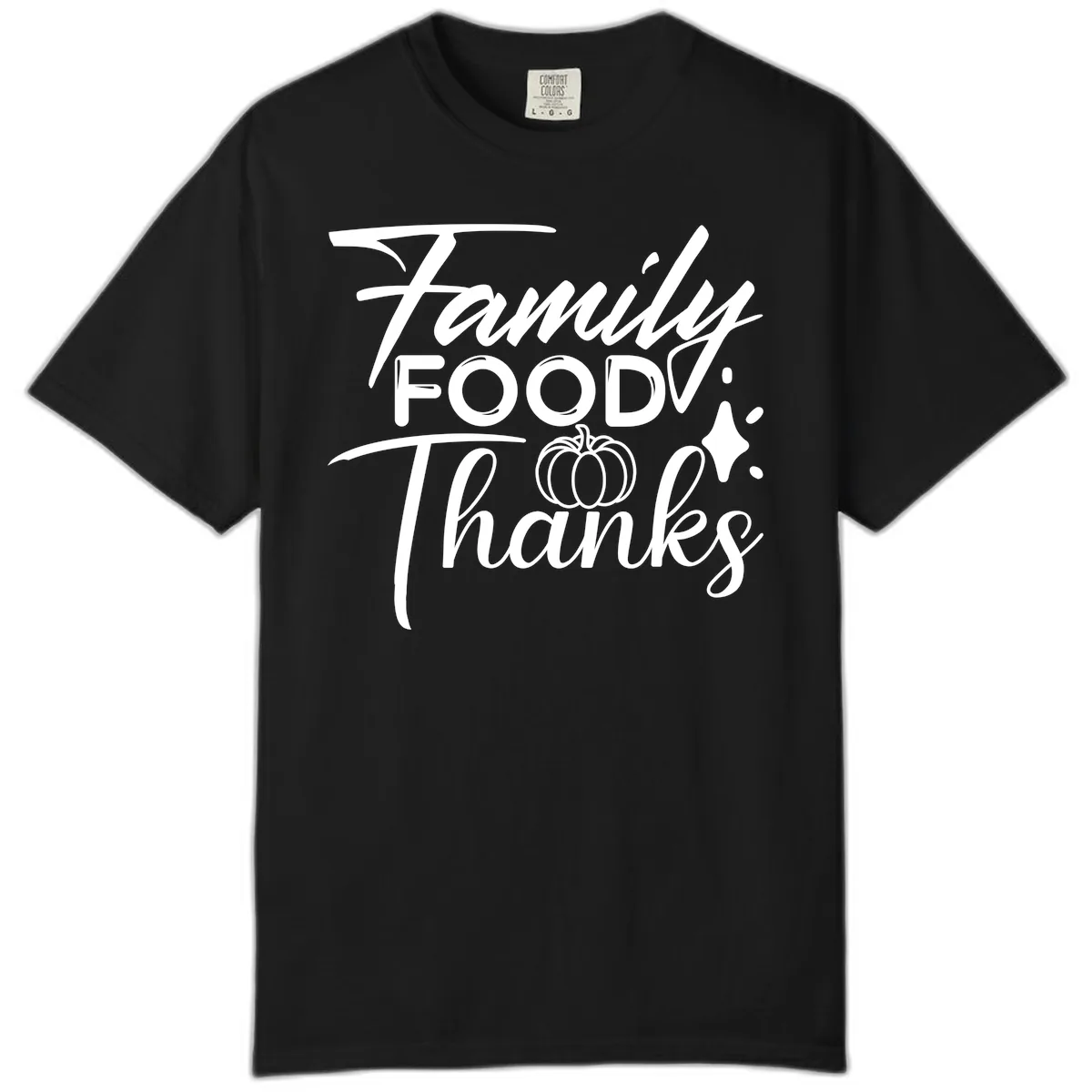 Family Food Thanks Typography Design Comfort Color in Black
