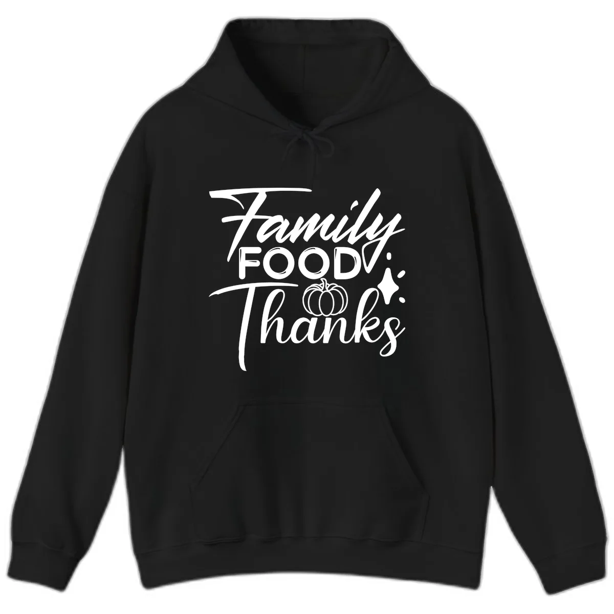 Family Food Thanks Typography Design Hoodie in Black