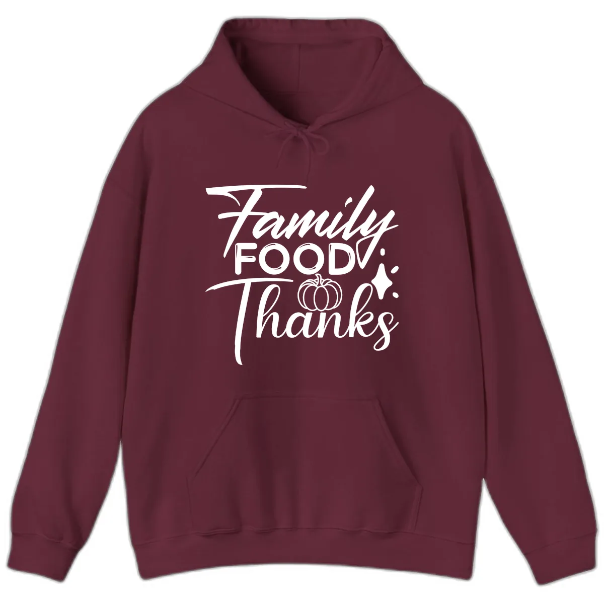 Family Food Thanks Typography Design Hoodie in Maroon