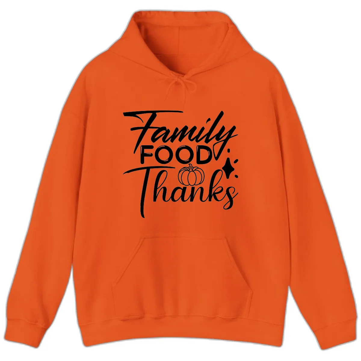 Family Food Thanks Typography Design Hoodie in Orange