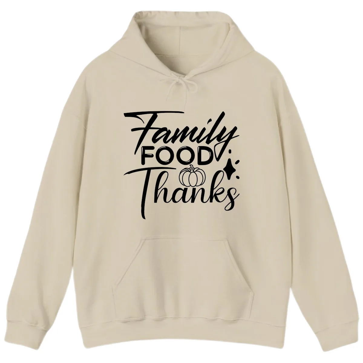 Family Food Thanks Typography Design Hoodie in Sand