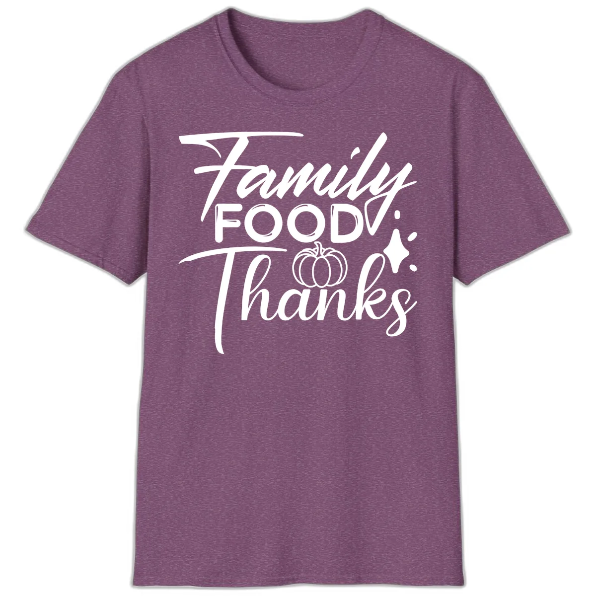 Family Food Thanks Typography Design T-Shirt in Heather Maroon