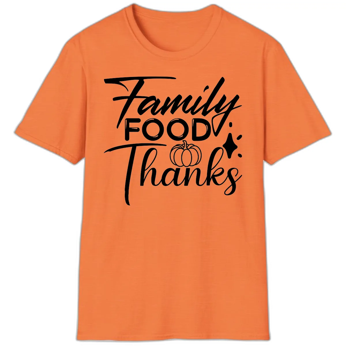 Family Food Thanks Typography Design T-Shirt in Heather Orange