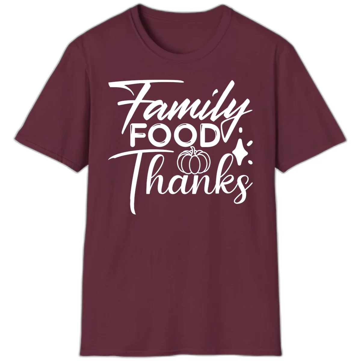 Family Food Thanks Typography Design T-Shirt in Maroon