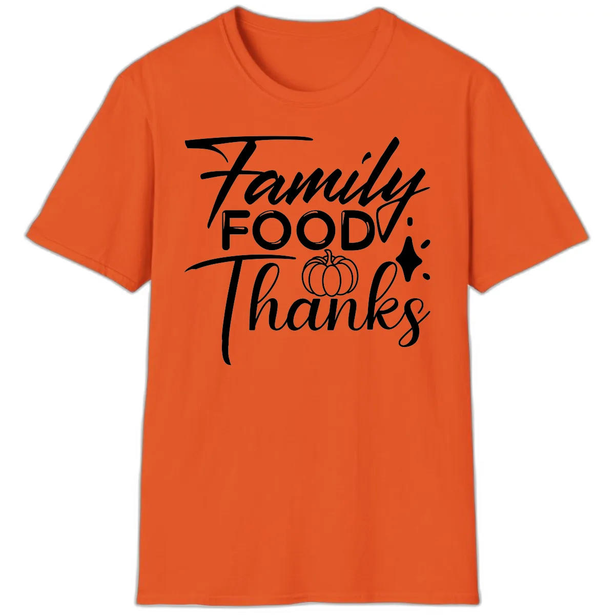 Family Food Thanks Typography Design T-Shirt in Orange