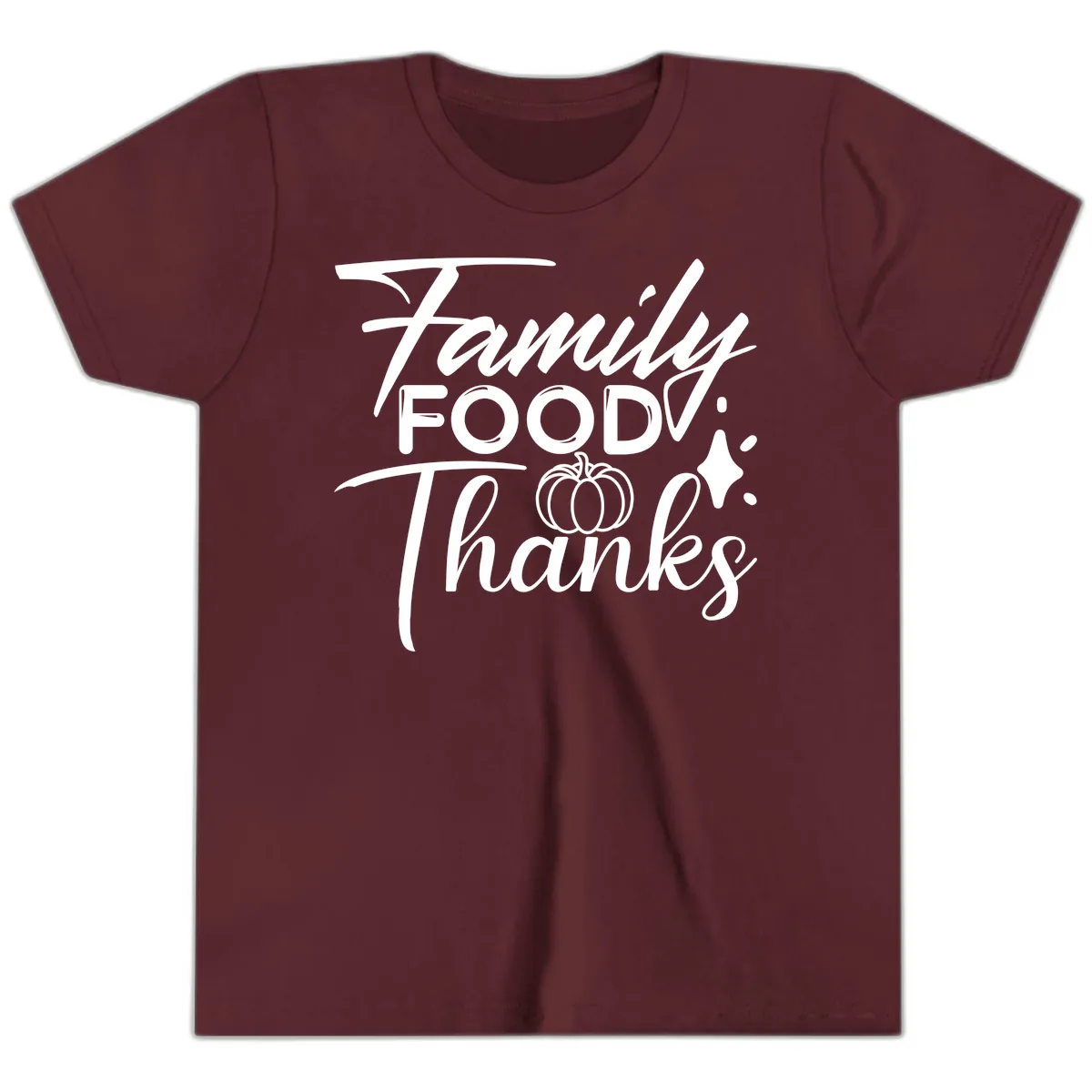 Family Food Thanks Typography Design Youth T-Shirt in Maroon