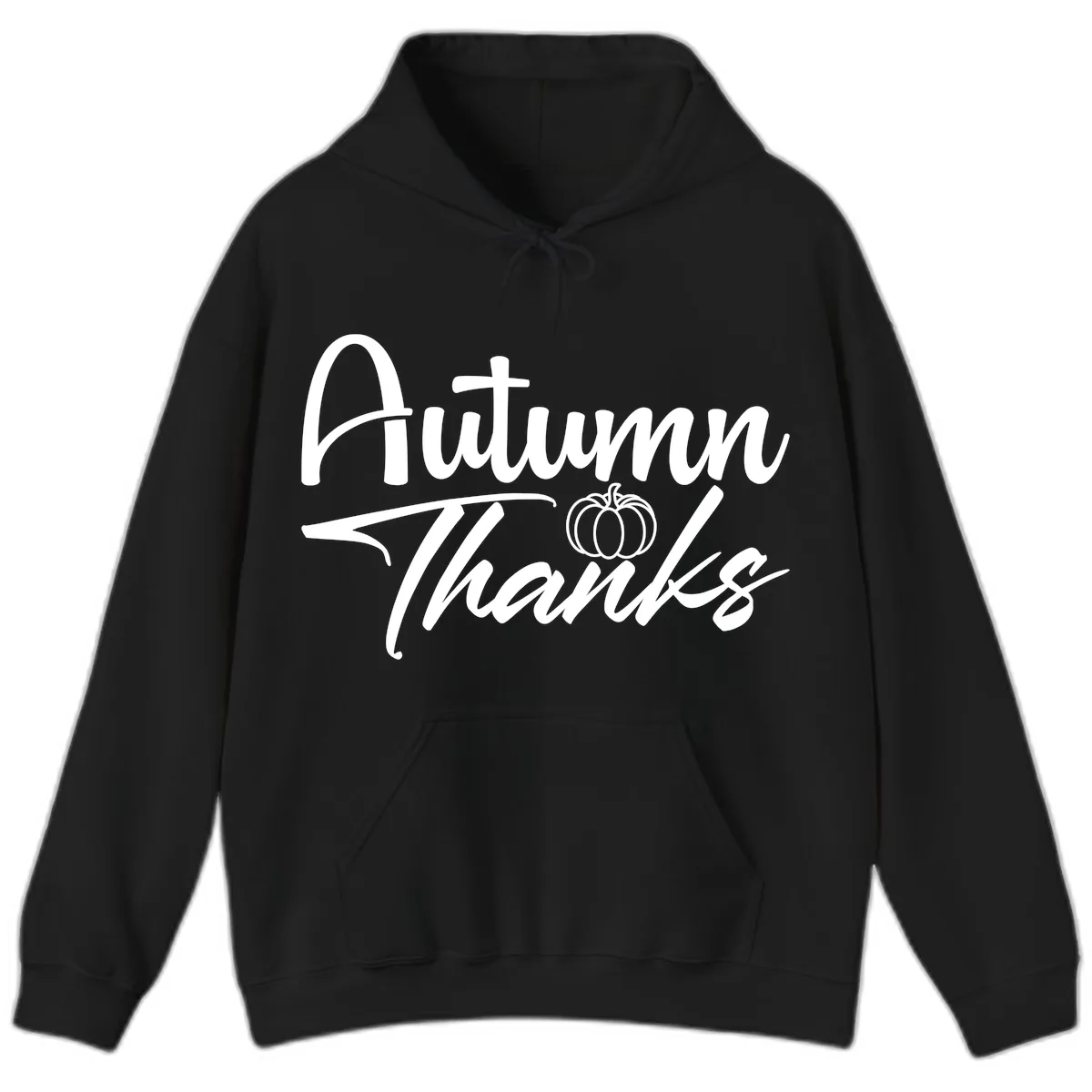 Autumn Thanks Script Design Hoodie in Black