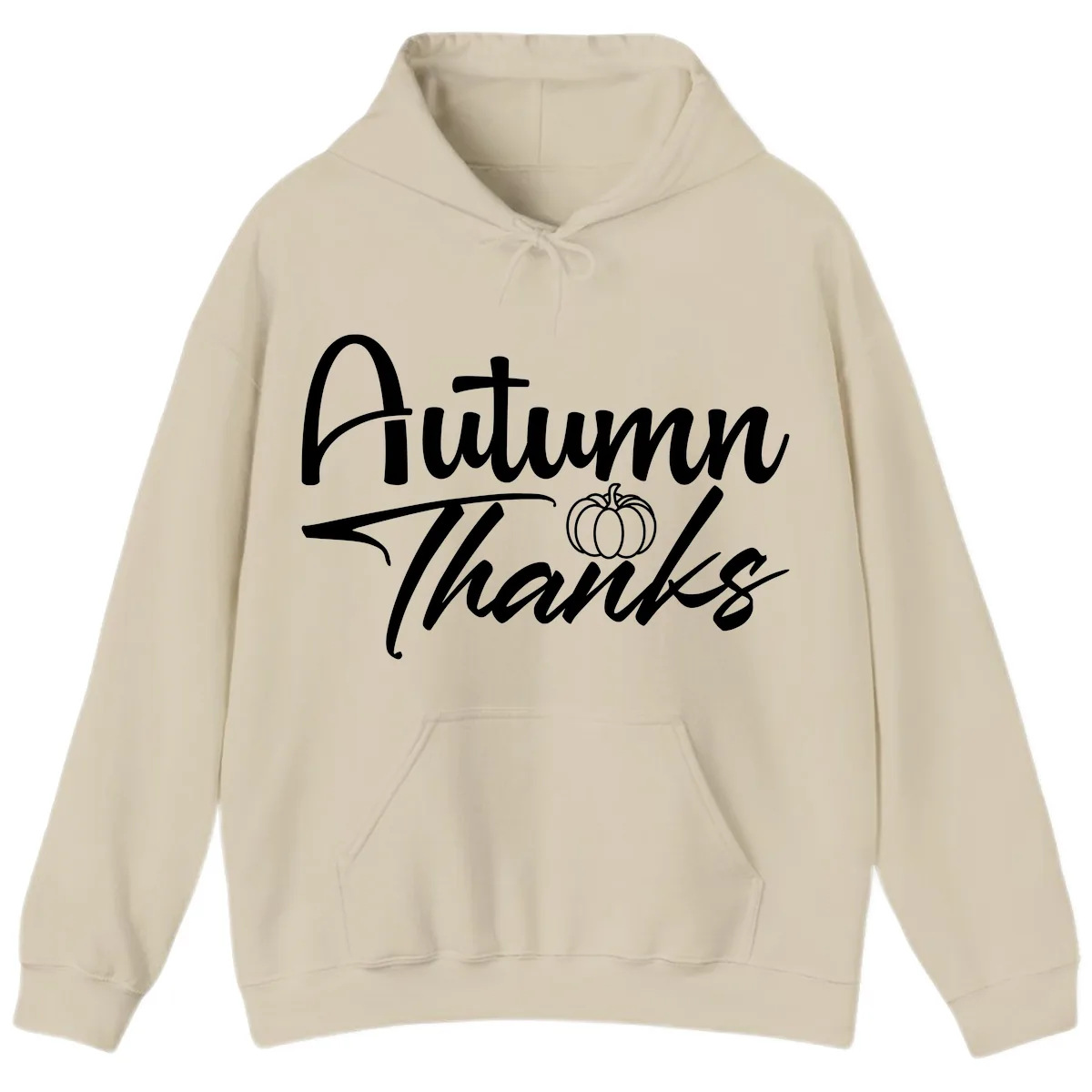 Autumn Thanks Script Design Hoodie in Sand