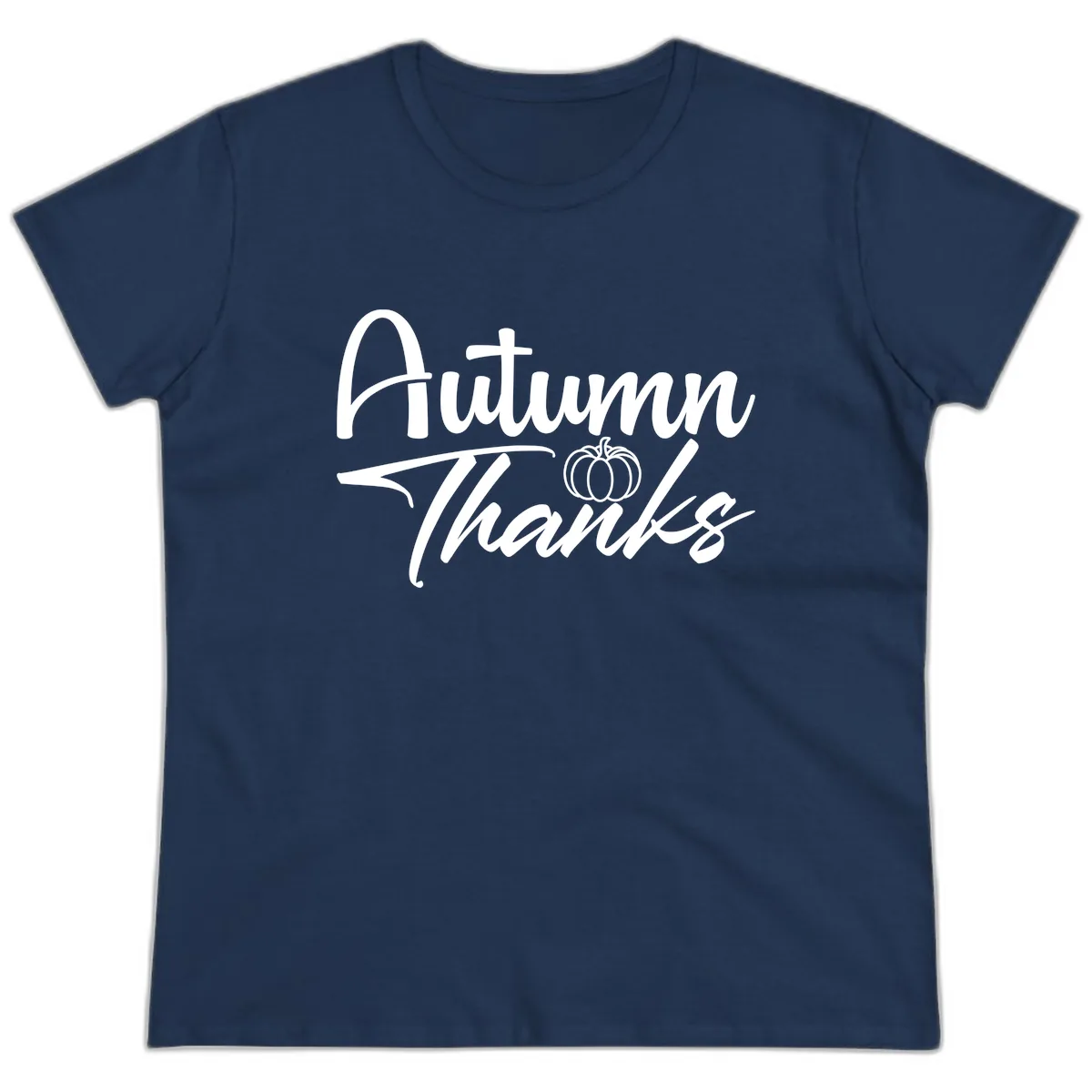 Autumn Thanks Script Design Ladies Tee in Navy