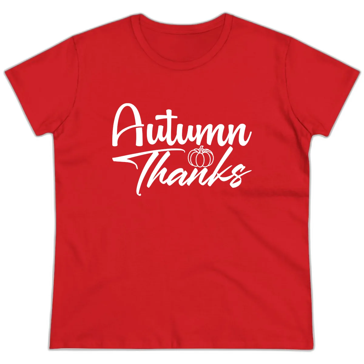 Autumn Thanks Script Design Ladies Tee in Red