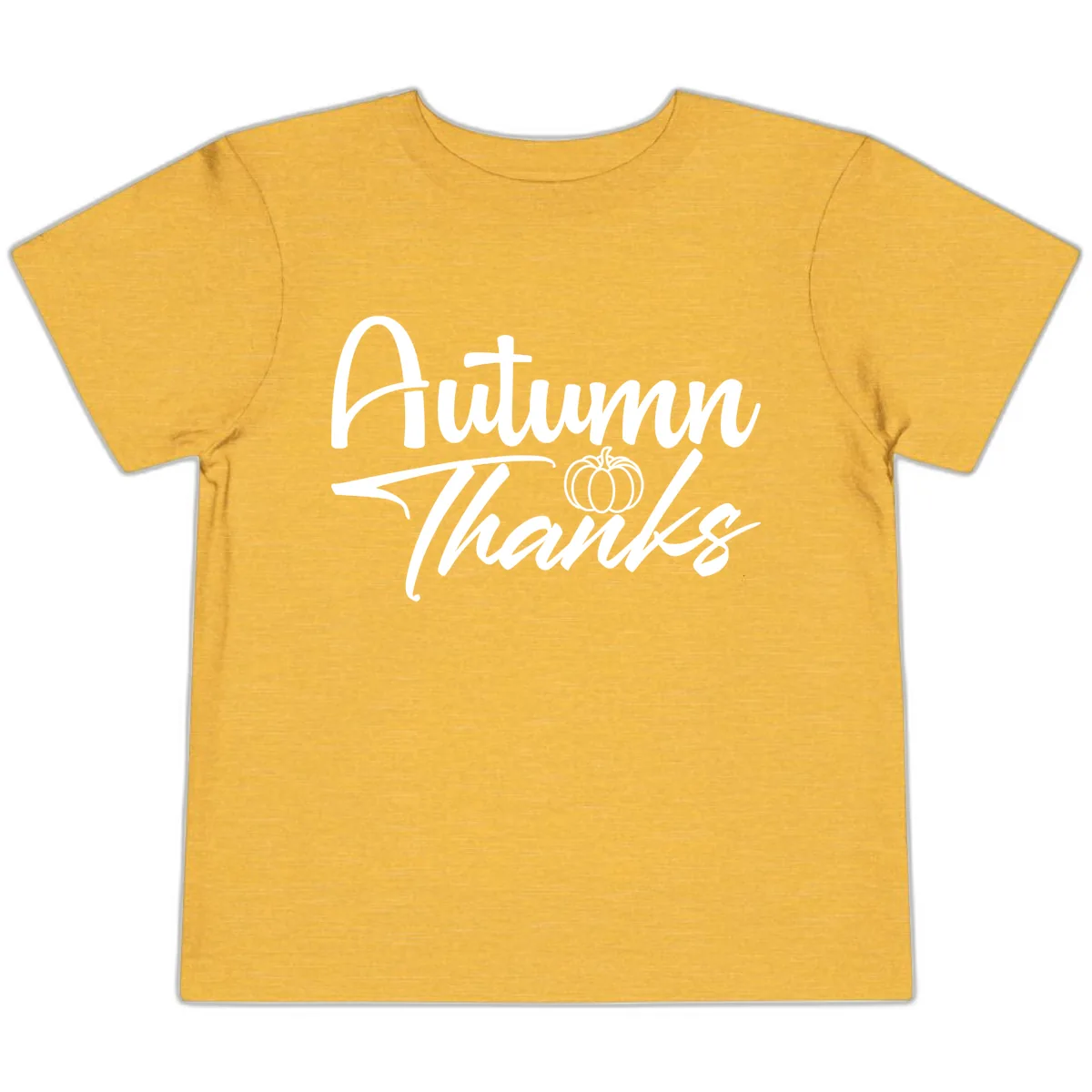 Autumn Thanks Script Design Toddler T-Shirt in Heather Yellow Gold