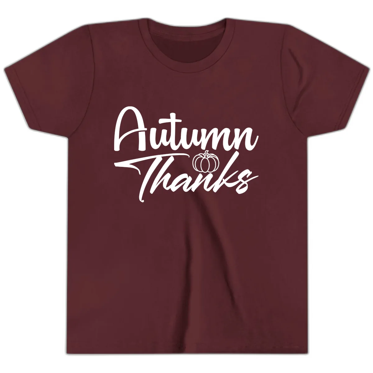 Autumn Thanks Script Design Youth T-Shirt in Maroon