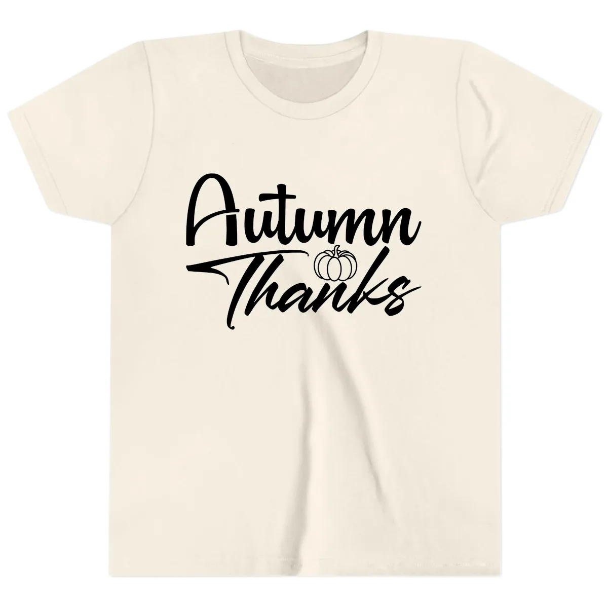 Autumn Thanks Script Design Youth T-Shirt in Natural