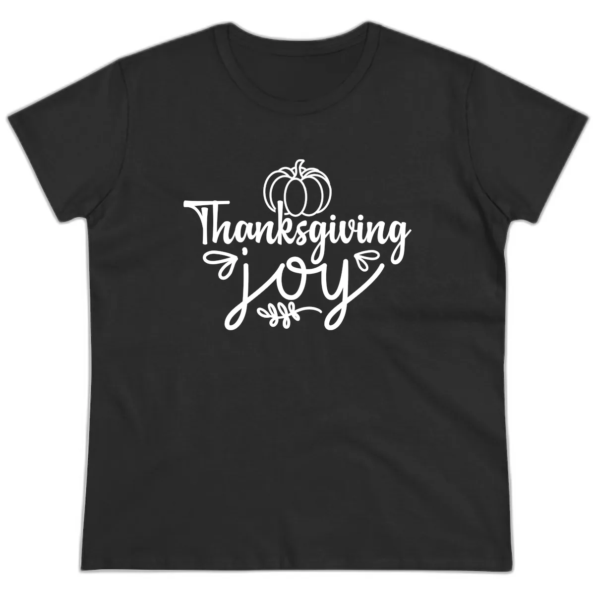 Thanksgiving Joy Script Design Ladies Tee in Black