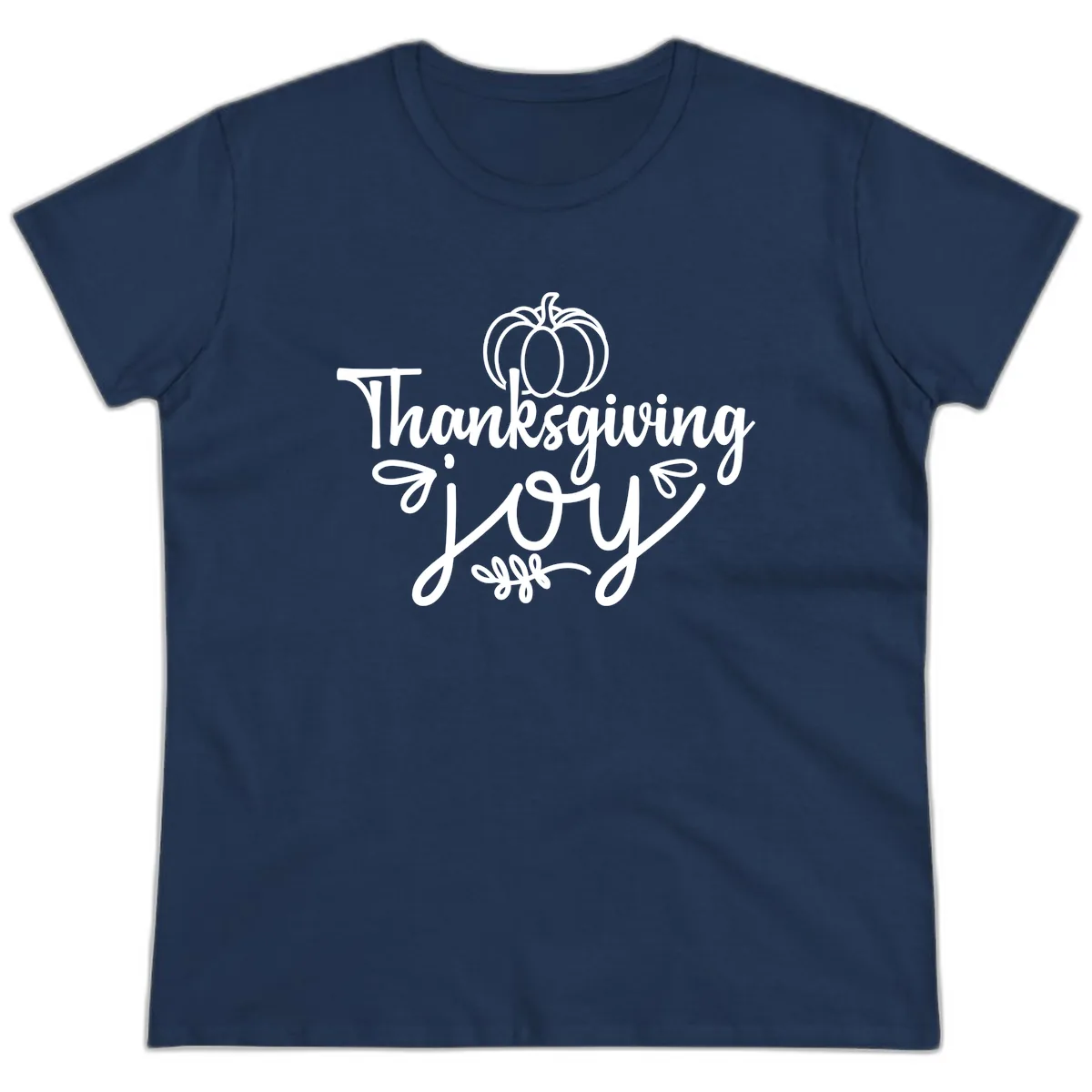 Thanksgiving Joy Script Design Ladies Tee in Navy