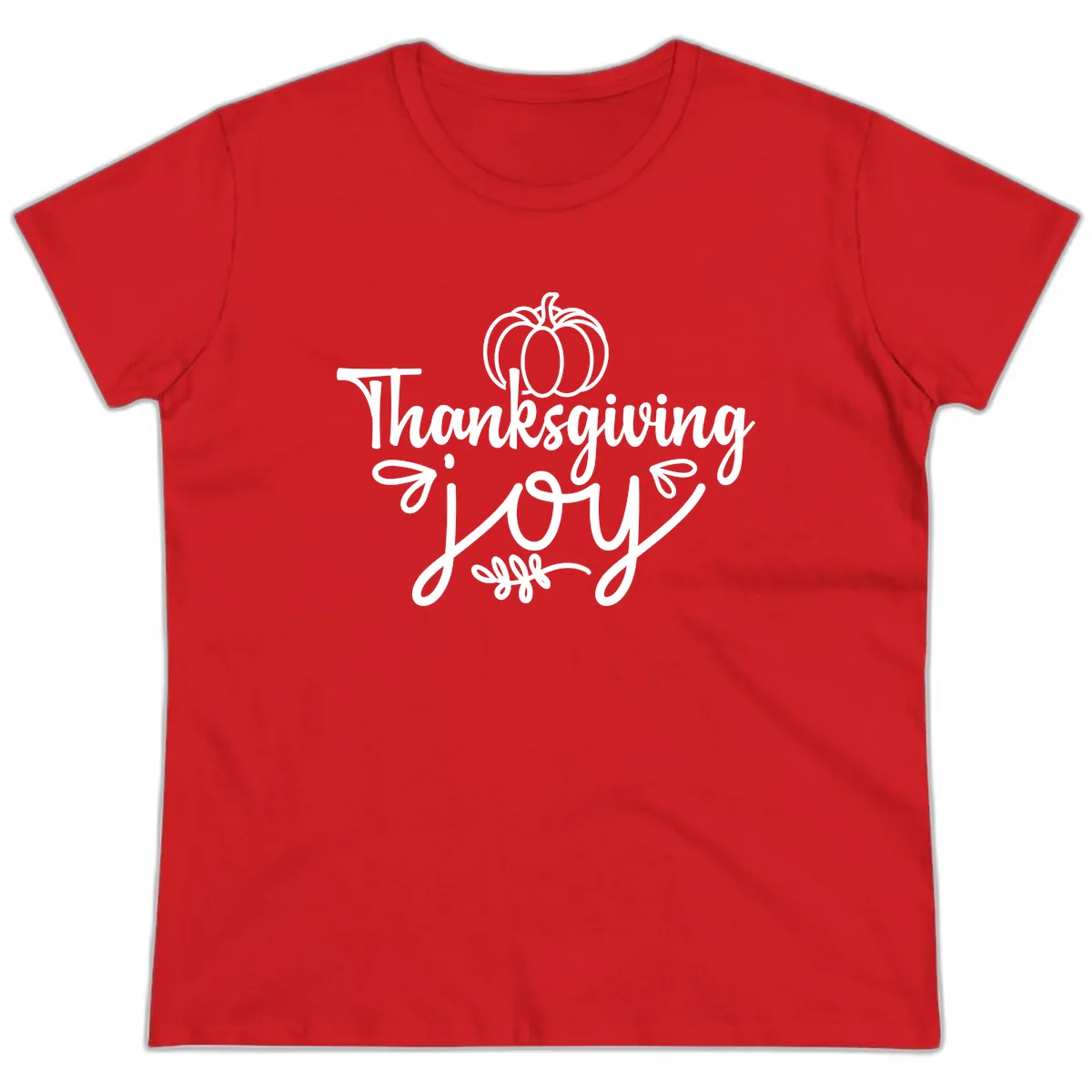 Thanksgiving Joy Script Design Ladies Tee in Red