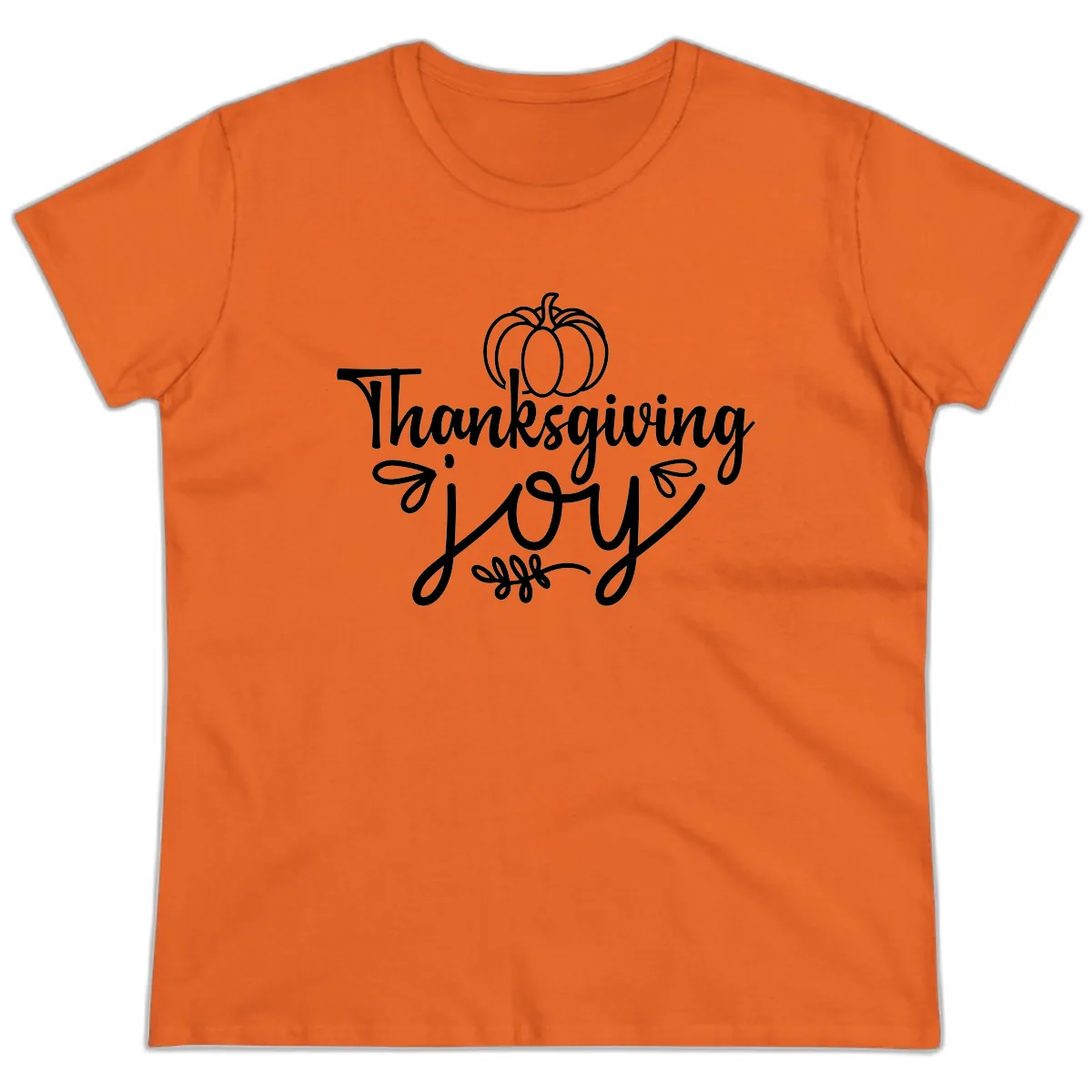 Thanksgiving Joy Script Design Ladies Tee in Orange