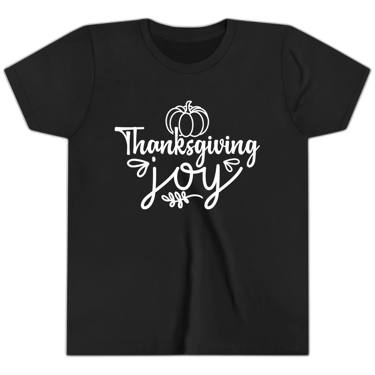 Thanksgiving Joy Script Design Youth T-Shirt in Black
