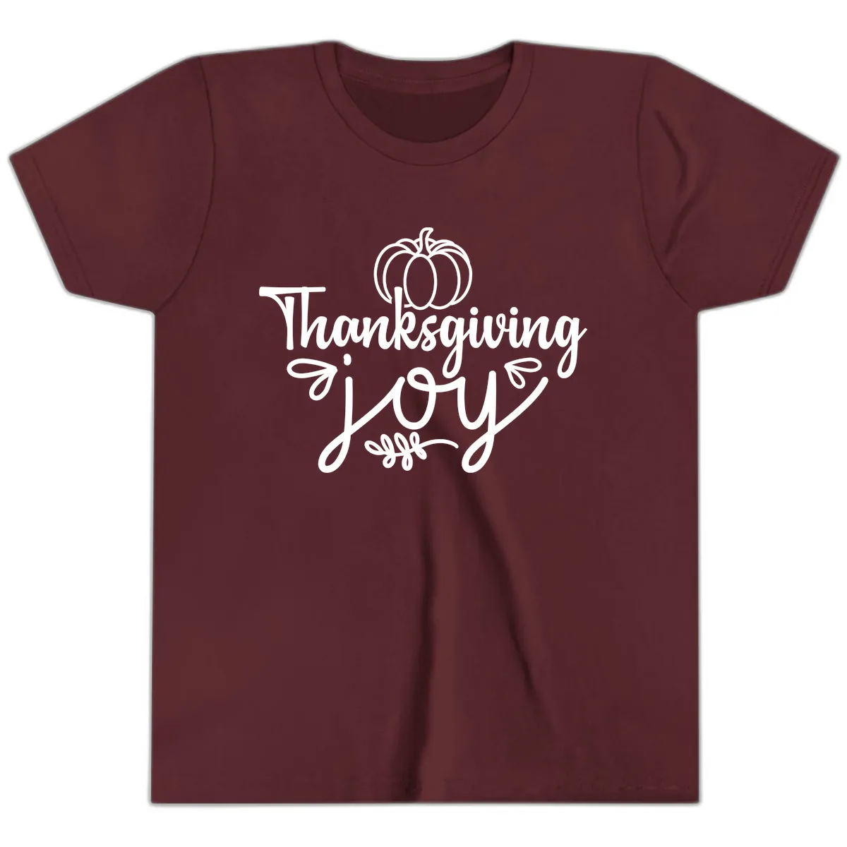 Thanksgiving Joy Script Design Youth T-Shirt in Maroon