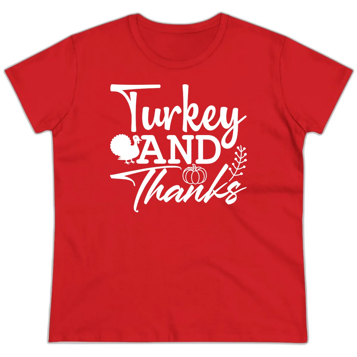 Turkey And Thanks Thanksgiving Ladies Tee in Red