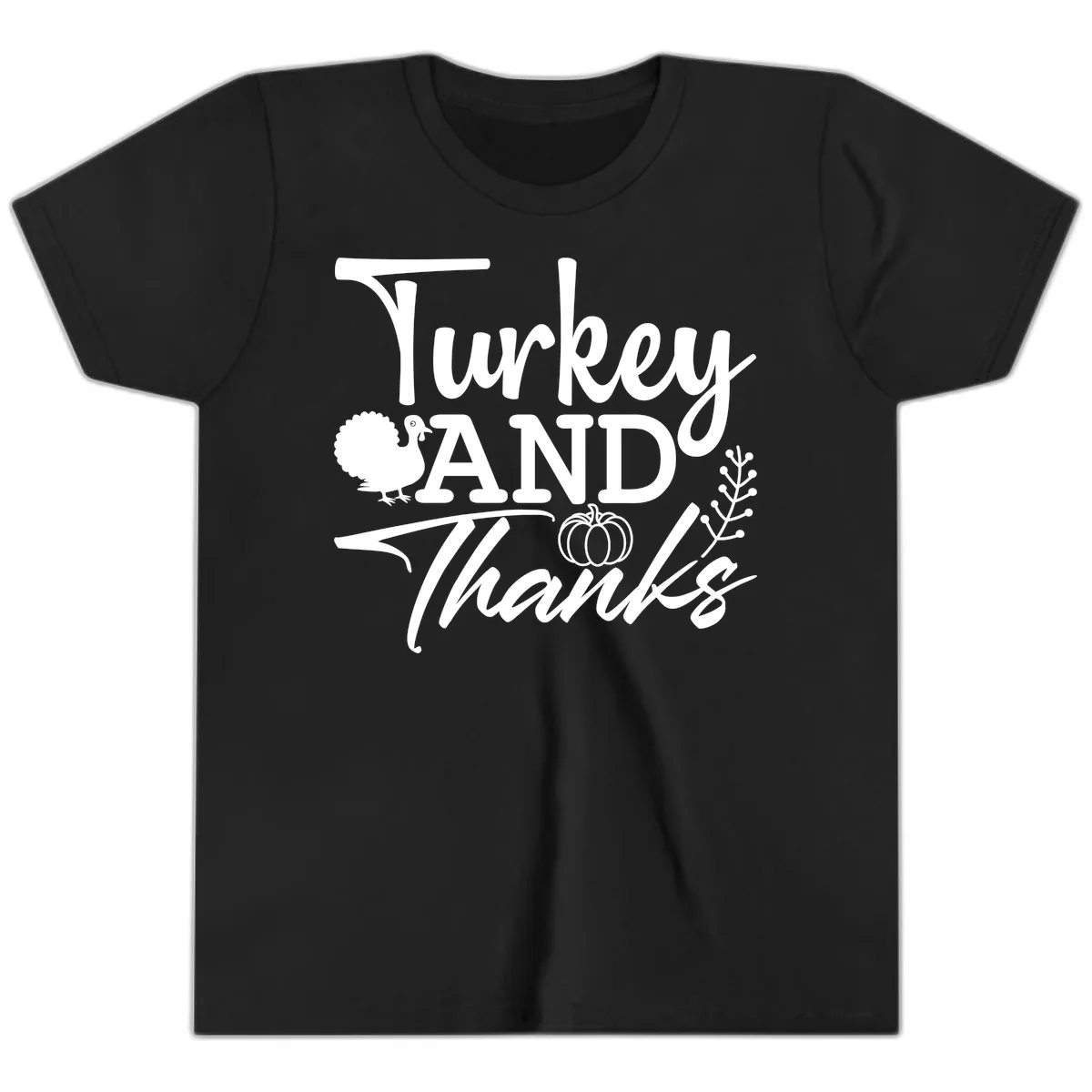 Turkey And Thanks Thanksgiving Youth T-Shirt in Black