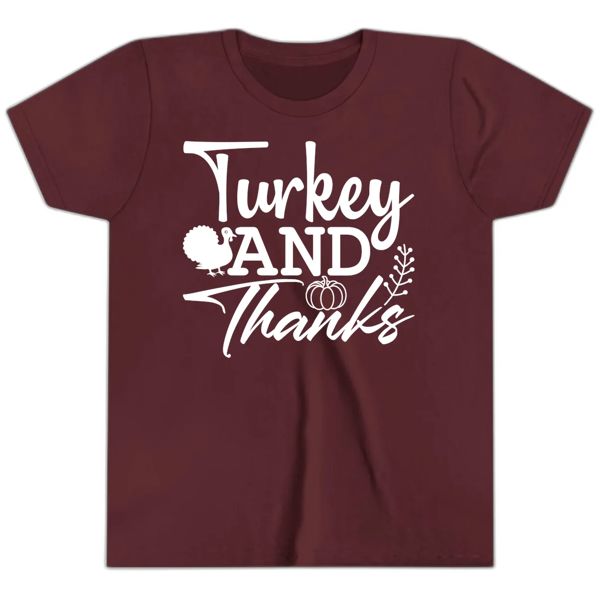 Turkey And Thanks Thanksgiving Youth T-Shirt in Maroon
